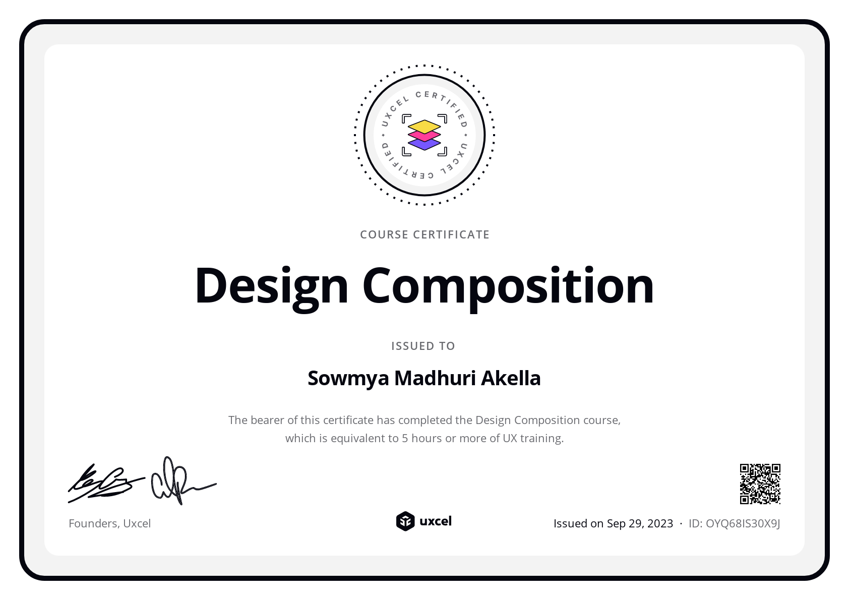 Sowmya Madhuri Akella's certificate